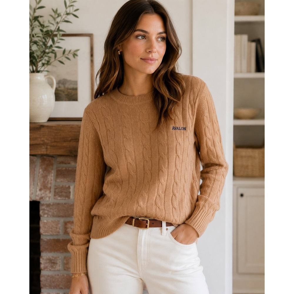 Vineyard Vines Avalon NJ 100% Cashmere Camel Cable Knit Sweater Large
